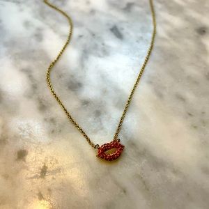 Necklace with red, rhinestone, lips on a gold chain with an adjustable clasp 💋